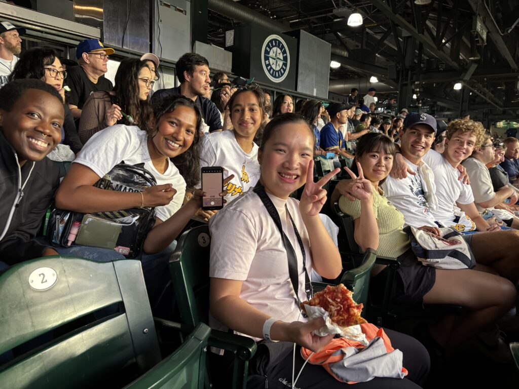 Students in the excellent seats at T Mobile Park during the Mariners vs New York Mets game as we celebrated Japanese Heritage Night.