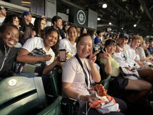 Students in the excellent seats at T Mobile Park during the Mariners vs New York Mets game as we celebrated Japanese Heritage Night.