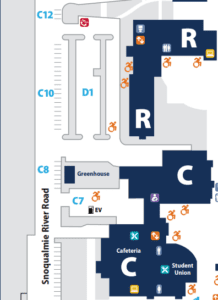 C Building map showing areas to be renovated for the W Building project