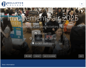 Screencap of Involvement Fair advertisement in Involve at bellevuecollege.presence.io