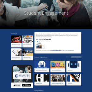 Student Engagement Involve landing page, showing featured organizations and upcoming events.