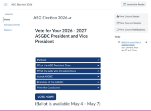Text only landing page of Balloting, showing sections for info about ASG and how to view the candidates.