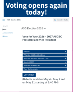 Voting opens again today, May 11 at 1:40 PM on Canvas!