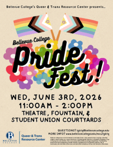 Illustrations of colorful pride flags and mayflowers on a beige background with event info.