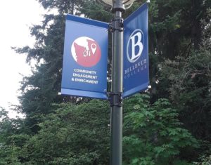 BC Logo on sign attached to street light