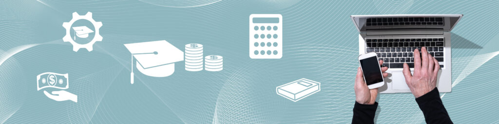 Picture represents the process of applying for financial aid and is part of the overall page design.