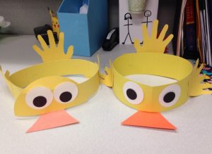 Career hat example: ducks made out of contstruction paper