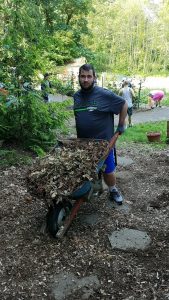 OLS Student working at Tavon hauling weeds