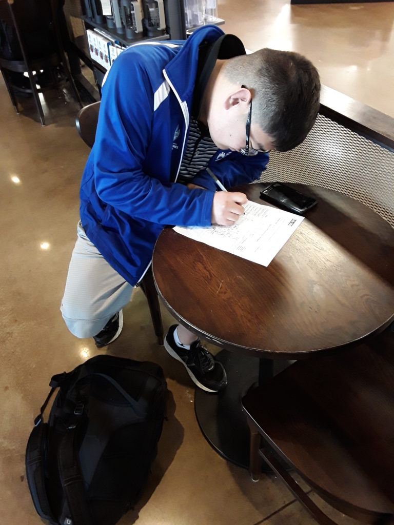 Student working at table
