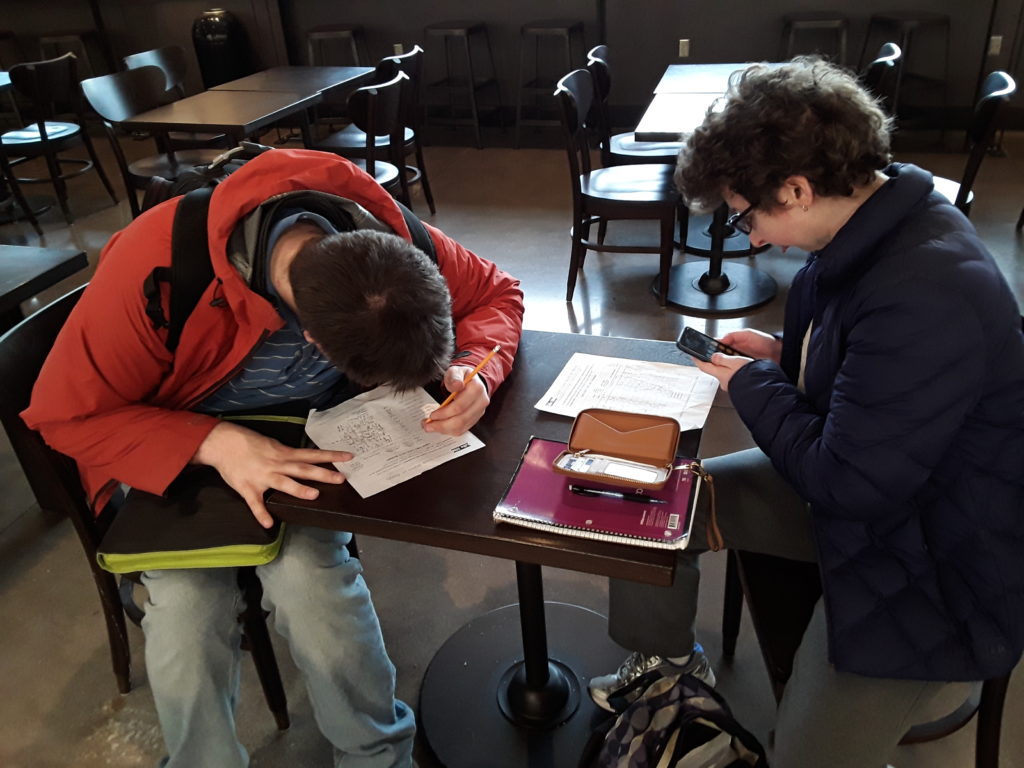 students working at table
