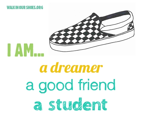 graphic of shoe with quote I am a dreamer, good friend, a student