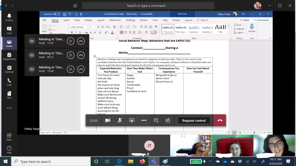 screen shot of Micrsoft Teams online meeting