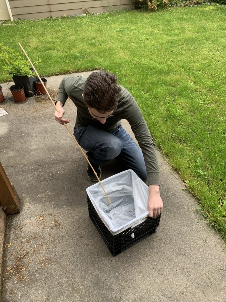 young man build small compost bin