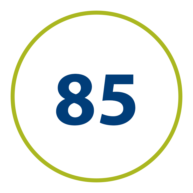 graphic of green circle with the number 85 inside, representing the percentage of OLS graduates who are employed after gradaution.