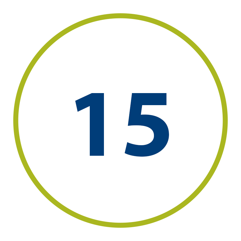 graphic of green circle with the number 15 inside it, representing the average class size of an OLS class. 