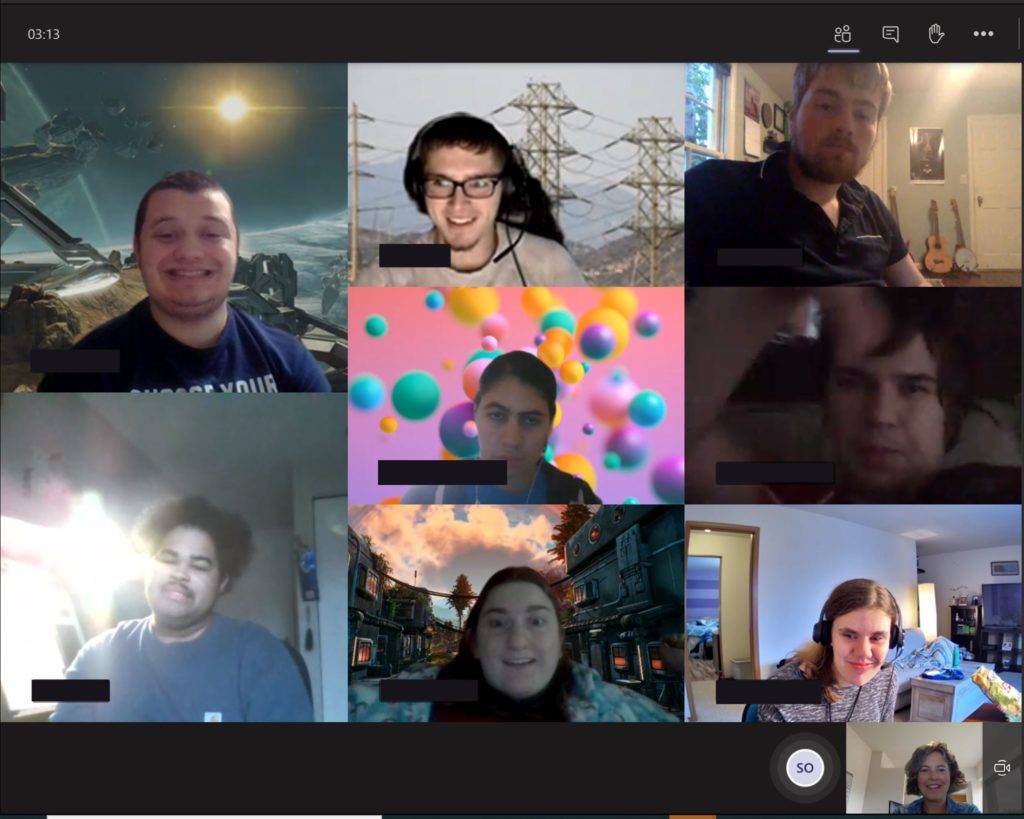 screenshot of Microsoft Teams meeting of OLS Bellevue College students