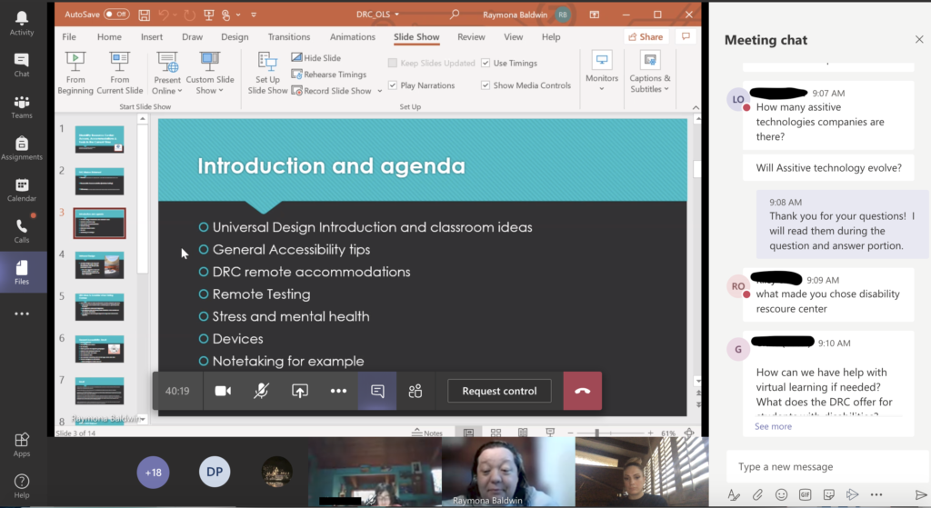 screenshot fo OLS online classroom presentation via Microsoft Teams