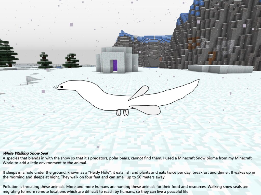 OLS student artwork - walking snow seal