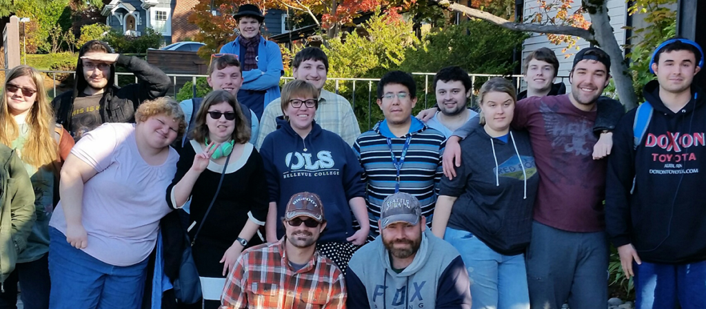 group of OLS students posing for a group photo outside 