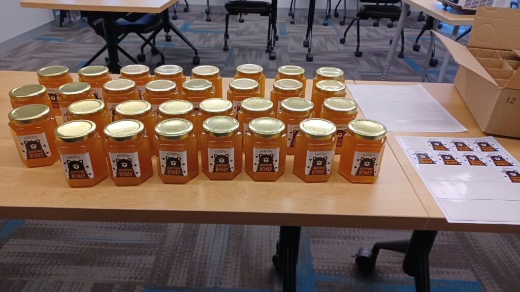 Jars of honey on a table