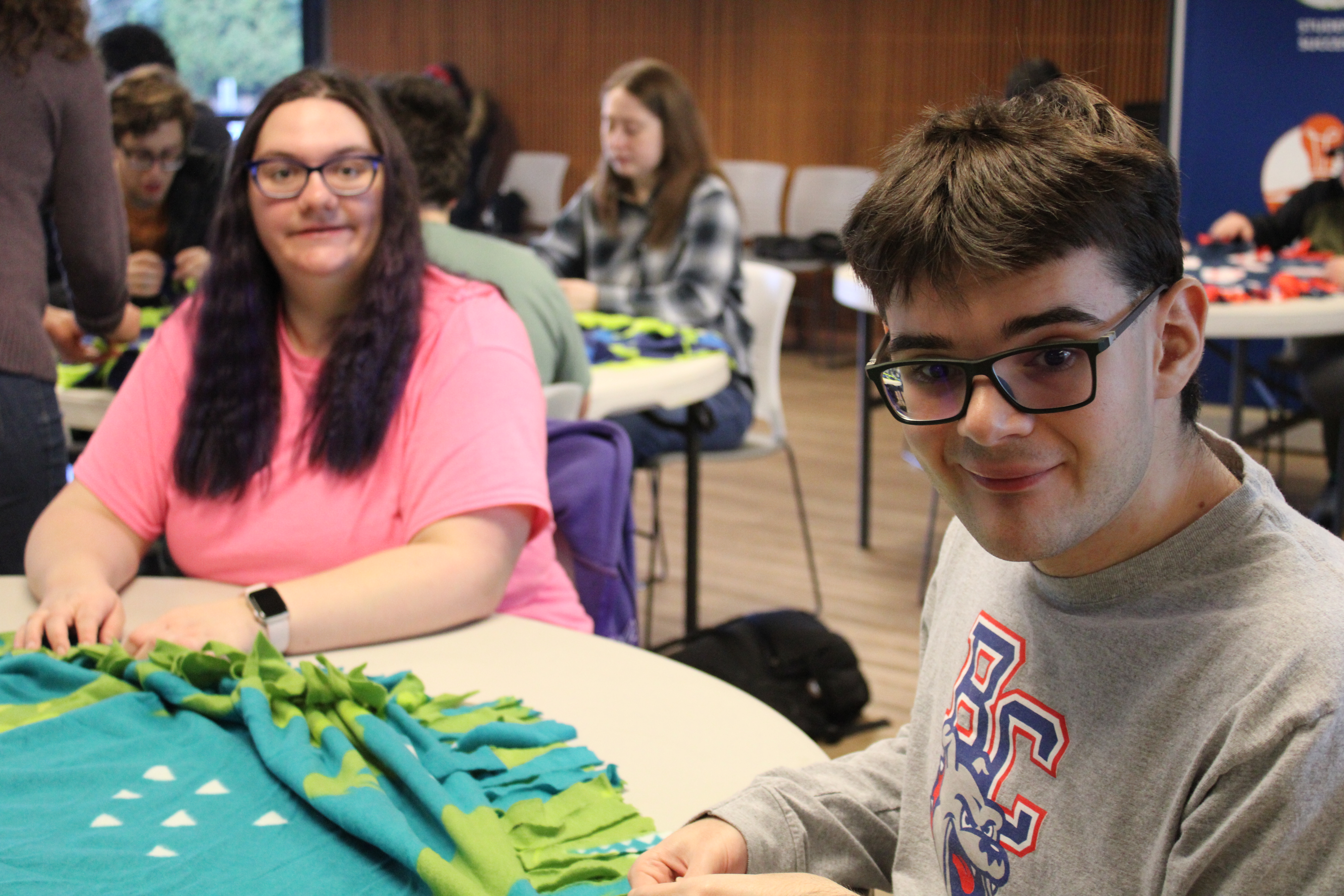 OLS students making blankets for Seattle Children's Hospital