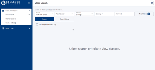 Animation of clicking the Search button to display courses