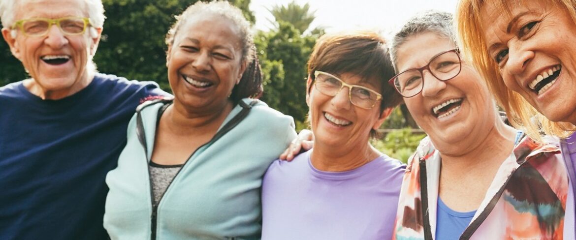 Group of diverse active people 55+