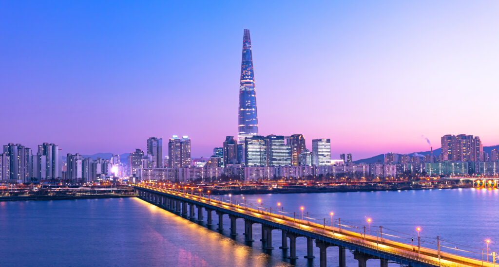 Seoul skyline at sunset