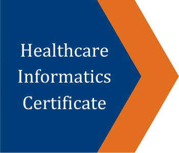 Blue and orange right-facing arrow labeled, "Healthcare Informatics Certificate"