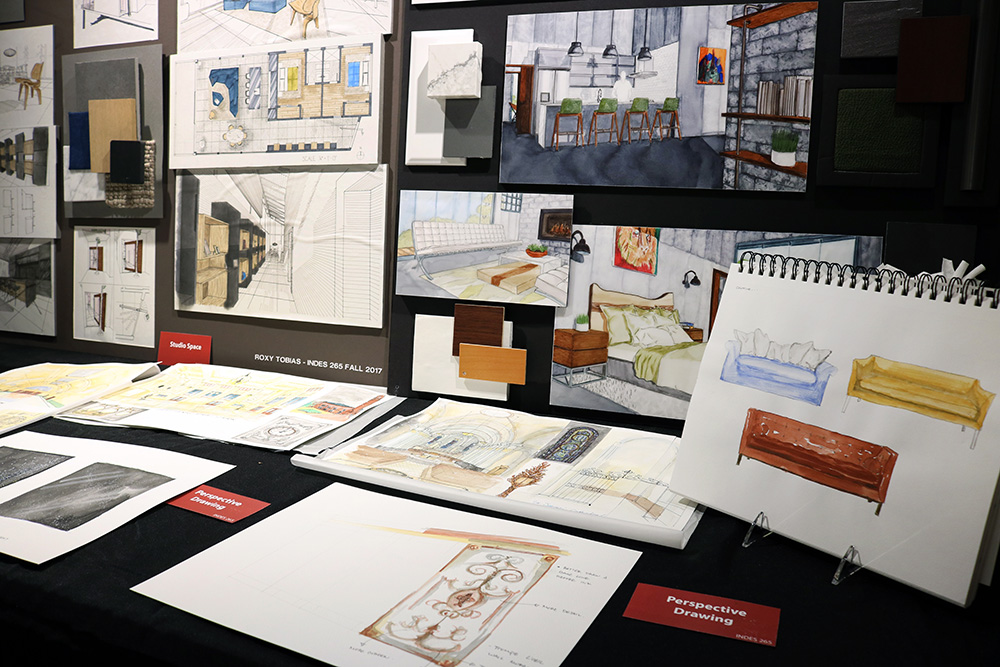 A display shows a variety of interior design work.
