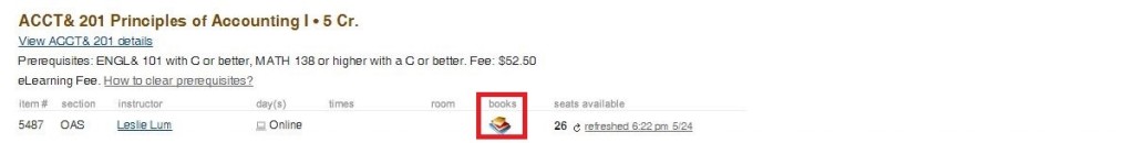 Accounting 201 Bookstore link highlighted