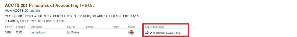 Accounting 201 seats available highlighted