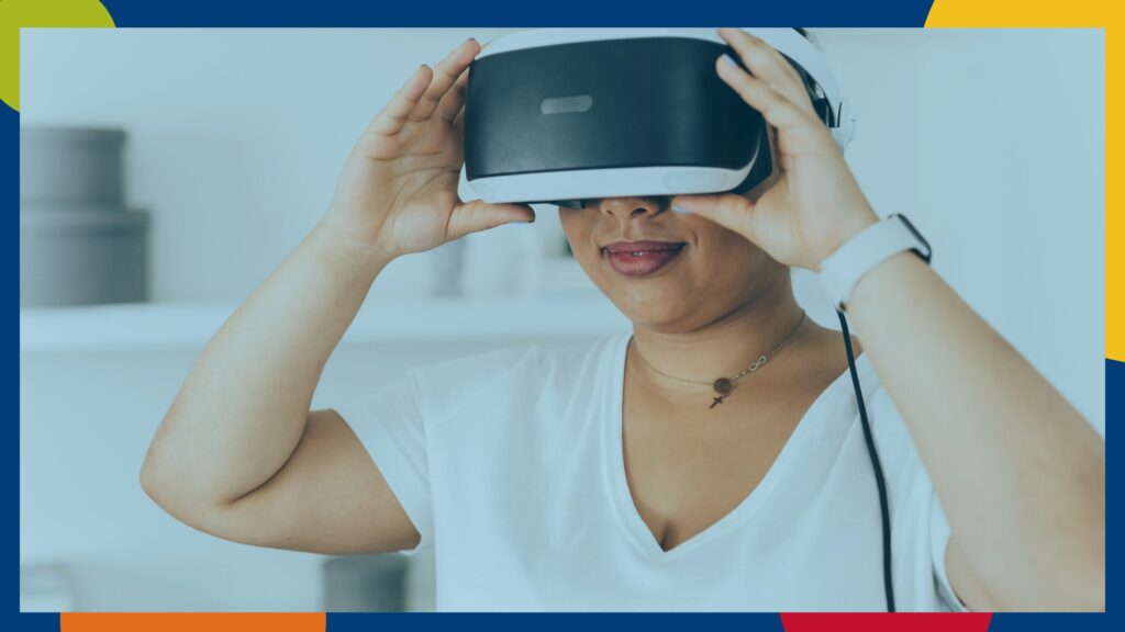 A student in VR goggles