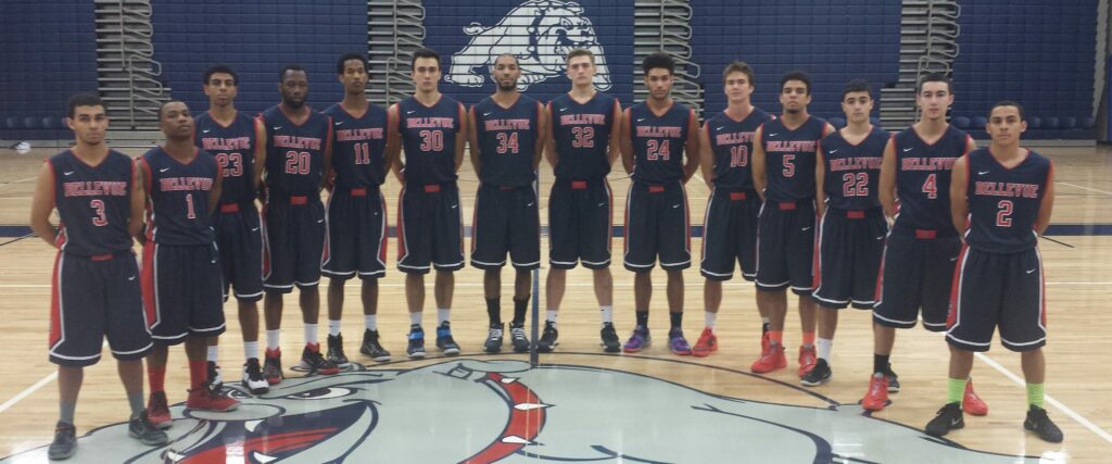 Team photo of 2015-16 Bellevue College men's basketball team