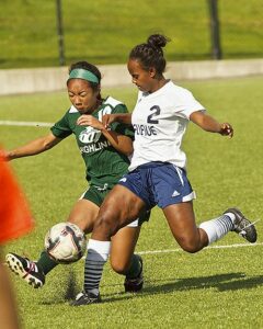 Freshman Melody Blake scored as time expired to give Bellevue a 1-1 tie against top-ranked Peninsula. photo by Rich Dworkis. 