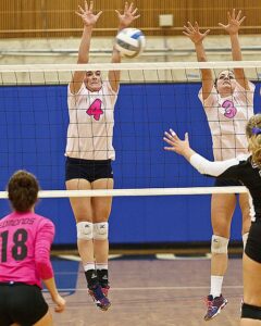 #4 Sophomore Kelcie Russell led Bellevue with 11 kills in the win over Whatcom in three. photo by Rich Dworkis.