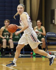 Sophomore Hunter Hopkins  had 11 rebounds in the championship game of the Mount Hood Crossover Tourney. photo by Rich Dworkis.