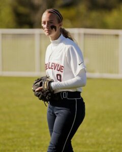 Sophomore catcher Heather Benjamin had a big weekend offensively for Bellevue. photo by Rich Dworkis. 