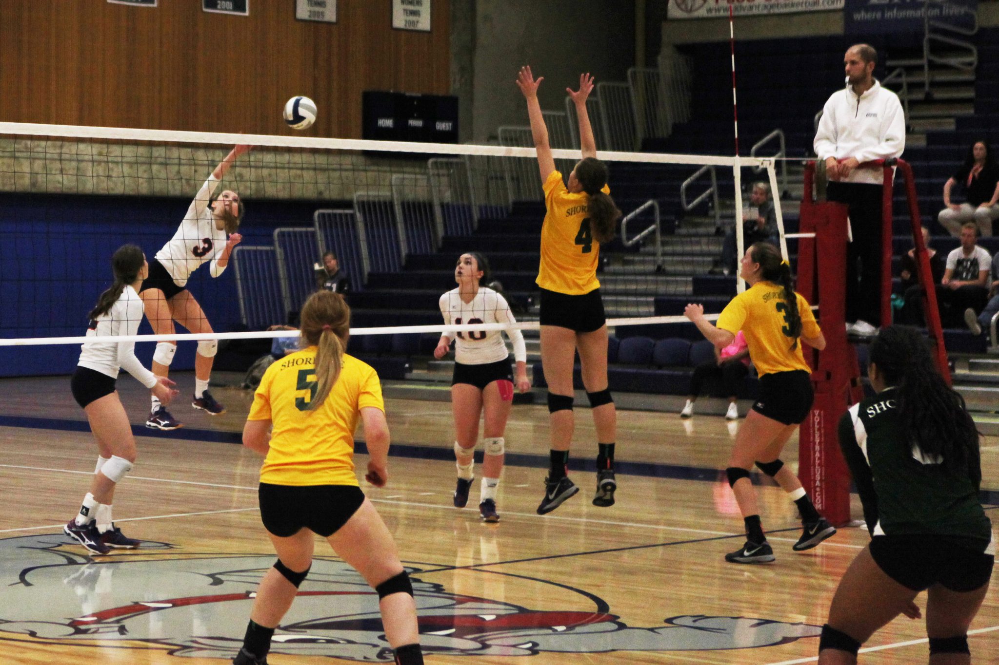 A Bellevue College player hits a shot against Shoreline