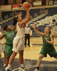 Melinda Akoto had 13 points and led BC with 11 rebounds in the win over Edmonds. photo by Jim Hoehn.