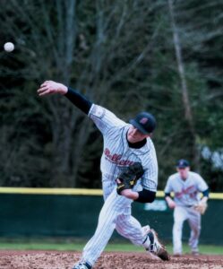 Elijah Hill fanned 10 and tossed a one-hitter in the win over Wenatchee Valley. photo by Yuchi Zhang.