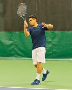 Edgar Quintero won #1 singles 6-0, 6-0 in the win over Treasure Valley. photo by Rich Dworkis.