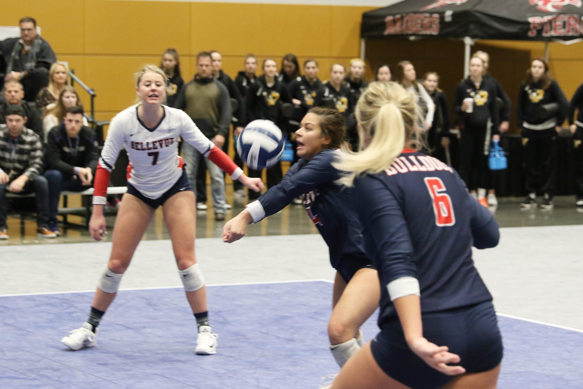 A BC player bump passes the ball