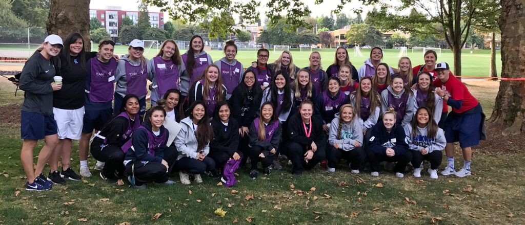 Bellevue College and Edmonds Community College players and coaches teamed up to support the Women of Wonder races