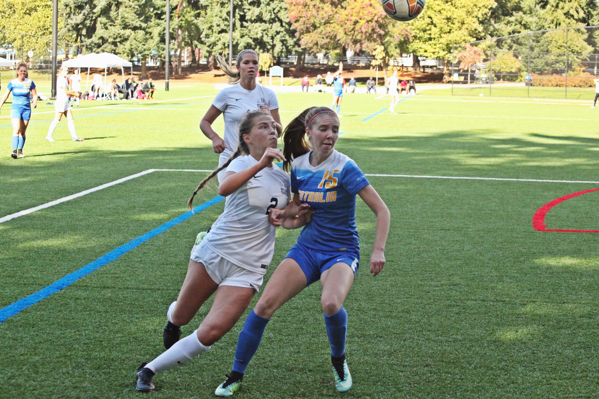 A BC player battles for position
