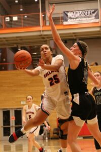 BC's Brenda Akoto drives for a shot against Umpqua