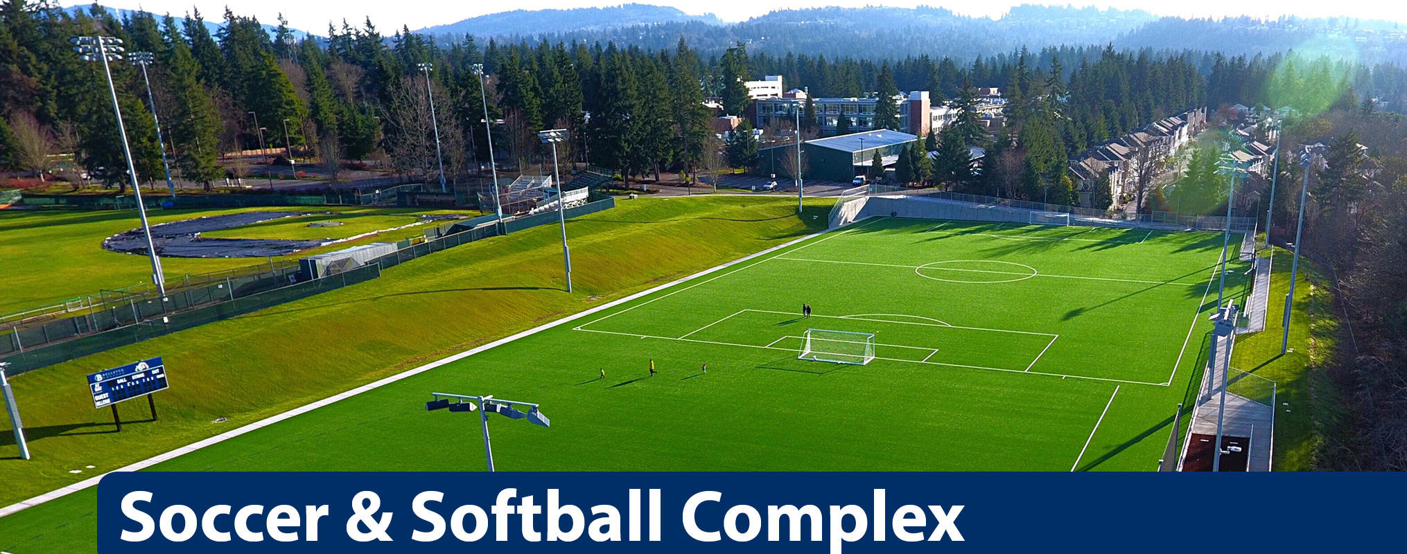 Soccer and softball fields with mountains in background