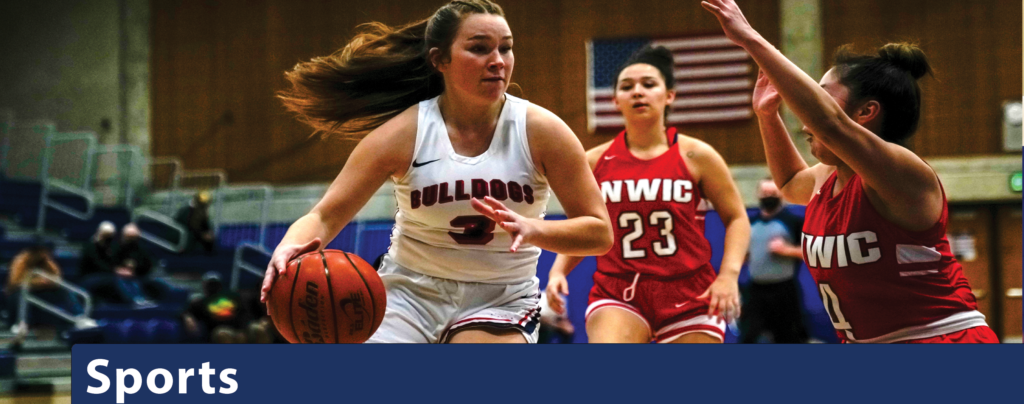 Sports banner featuring women's basketball players on the court 