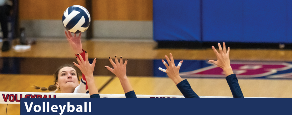 Volleyball banner with players at the net