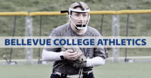 Thumbnail for featured Athletics video showing softball player wearing protective headgear waiting for the ball.